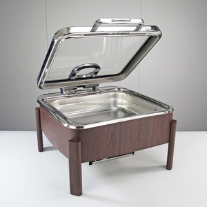 Rectángulo de lujo <span class=keywords><strong>9L</strong></span> 6L Calentador de alimentos eléctrico Plato de frotamiento de acero inoxidable con juego de buffet de grano de madera para hoteles y restaurantes - Product Image 6