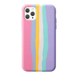 New Personalized Liquid Silicone Protective Phone Case Gradient Colorful Creative Cute Rainbow Stripes for iPhone 14 13 12