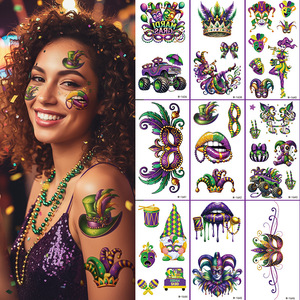Temporary Tattoo Sticker Mardi Gras Party Face Body Art Waterproof Pet Film Digital Printing One Size - Product Image 2