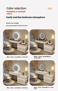 Coiffeuse d'un Bon Rapport Qualité-Prix avec Éclairage d'Ambiance et Rangement Compartimenté, Bureau de Maquillage Adapté aux Petits Espaces, Meuble de Maquillage <span class=keywords><strong>Pratique</strong></span> pour Chambre - Product Image 6