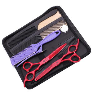 Ensemble de ciseaux de barbier en acier japonais, qualité professionnelle pour salon de coiffure, ciseaux droits et effilants, kit complet de coiffure avec peigne - Product Image 2