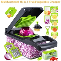 Multifunctionele 16-in-1 fruit- en groentesnijder, handmatige keukenhulp, voedselsnijder, rasp en -snijder met opvangbak, maaltijdvoorbereidingshulpmiddel