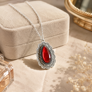Collana rossa testurizzata a forma di goccia d'acqua, gioielli retrò da donna, idee regalo - Product Image 4