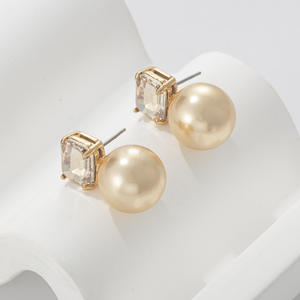 Pendientes colgantes de perlas CZ de nueva moda, exquisitos pendientes de tuerca de perlas de oro blanco y rosa con circonita cúbica chapada en oro - Product Image 2
