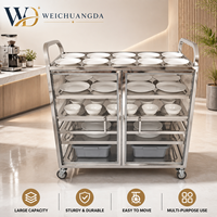 Carrito de Exhibición de Acrílico Plateado Personalizado para Panadería con Puertas de Gabinete, Carrito de Servicio de Acero Inoxidable para Hotel, Restaurante, Tienda de Postres