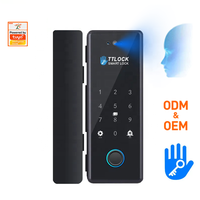 Cerradura Inteligente para Puerta de Vidrio TTlock APP 3D con Reconocimiento Facial, Huella Dactilar, Contraseña, Tarjeta, Llave, Aleación de Aluminio, Almacenamiento en la Nube para Oficina