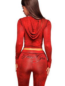 Conjunto de Dos Piezas para Mujer: Sudadera con Capucha, Estampado, Manga Larga y Orificios para Pulgares, con Pantalones Ligeramente Acampanados - Product Image 4