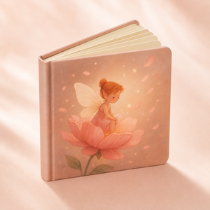 Quaderno Quadrato con Copertina Rigida 'Fata Carina' in Rosa Pallido, Illustrazione <span class=keywords><strong>di</strong></span> Fata Seduta con Peonia, Angoli Arrotondati, Regalo OEM in Stock - Product Image 3
