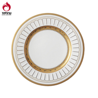 Assiettes à dîner en céramique de porcelaine fine de luxe, design romain royal, bord doré, haut de gamme, banquet, mariage, logo personnalisé européen