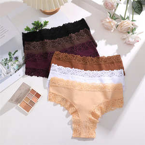 Culottes en dentelle sexy, culottes en coton, sous-vêtements pour femmes, couleur unie, confortables, taille basse, sous-vêtements extensibles - Product Image 1