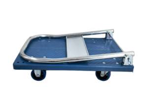 עגלת משטחים כחולה מפלסטיק, עמידה במיוחד, בעלת כושר נשיאה של 150 ק\"ג, עם ידית כרום מתקפלת, ללוגיסטיקה של מחסנים - Product Image 4