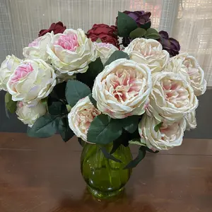 KEWEI 938 उच्च गुणवत्ता 9 सिर रेशम डार्क बैंगनी गुलाब गुलदस्ता गहरे लाल गुलाब शादी Centerpiece फूल