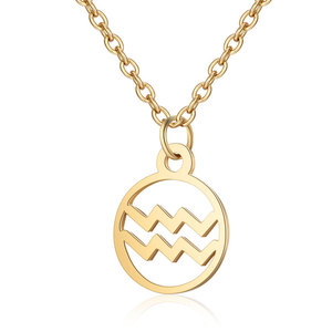 Acero inoxidable ahueca hacia fuera la estrella signo del zodiaco collar 12 colgante collar mujeres cadena gargantilla hombres joyería regalos - Product Image 5
