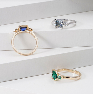 Hot bán giá thấp moissanite đồ trang sức asscher cắt phòng thí nghiệm phát triển Sapphire <span class=keywords><strong>Ruby</strong></span> 3 Stones engagement <span class=keywords><strong>Ring</strong></span> - Product Image 6