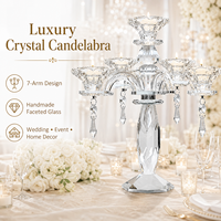 Candélabre de luxe en cristal argenté fait main, centre de table de mariage élégant, porte-bougie en verre à facettes pour événements, fêtes et maison