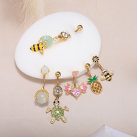 Piercing de nombril en acier inoxydable avec breloques papillon, cœur, abeille, tortue, ananas, perle – Bijou de corps pour femme