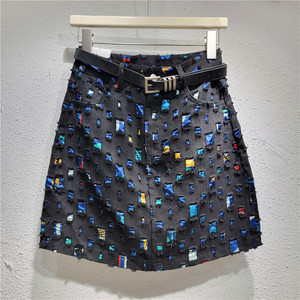 กระโปรงสั้นผ้ายีนส์ของผู้หญิงทรงเอไลน์ใหม่ - Product Image 3