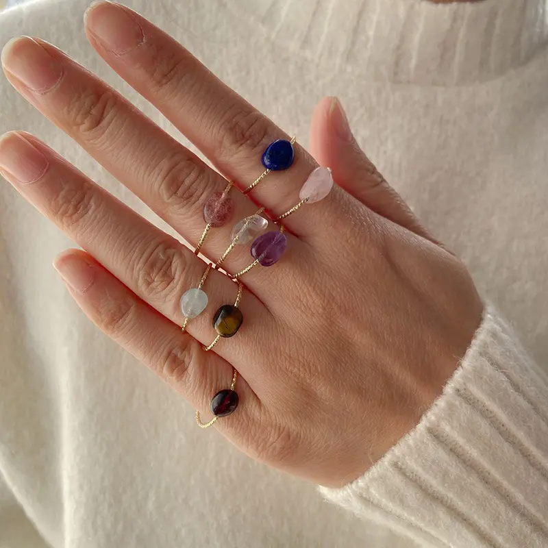 Anello Fine gioielli anello in pietra di cristallo naturale irregolare femminile stile semplice anelli in pietra naturale colorata per regalo di festa per ragazze