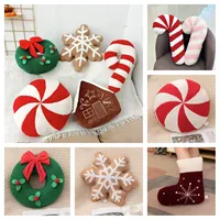 Coussin unisexe en coton PP rembourré, motif maison de neige de Noël, flocon de neige, guirlande et bonbons, pour une ambiance festive, décoration, ornement, cadeau