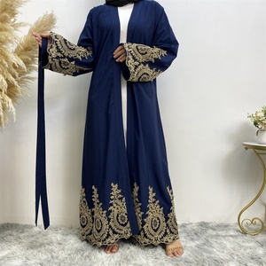 1495 #   Abaya ouverte élégante avec broderies florales dorées, cardigan musulman islamique tendance - Product Image 4