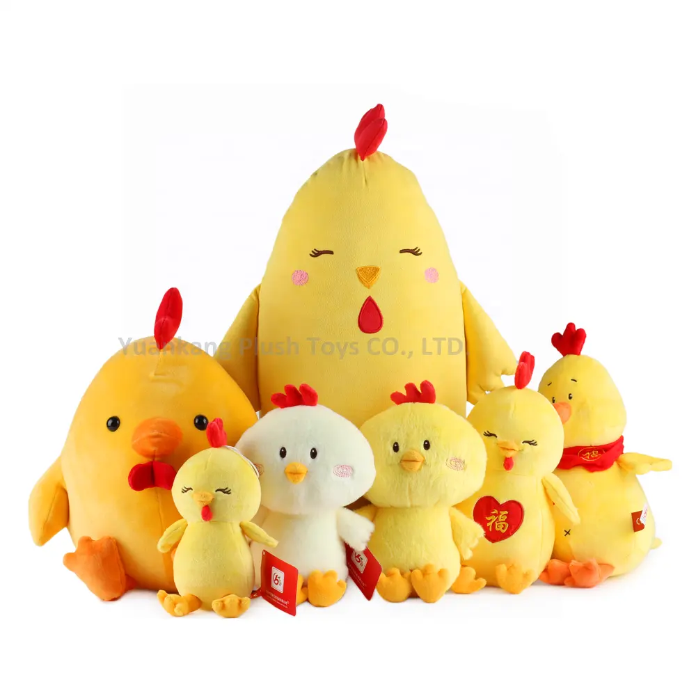 Chinese New Year Toys And Plush Toys Stuffed Animals Squeaky Soft Cock Yellow Stuffed Rooster Plush Chicken Toy