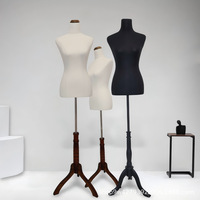 Mannequin femme ajustable demi-corps noir et blanc avec support, jambes en mousse, buste, tête et mains pour présentoir de magasin de vêtements