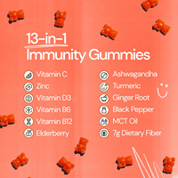 Gummies Halal 13-en-1 pour le soutien immunitaire, Vitamine C, D3, Zinc, Complexe Herbal, Saveur Ananas Acidulé, 28 Sachets Portables Quotidiens, Supplément OEM