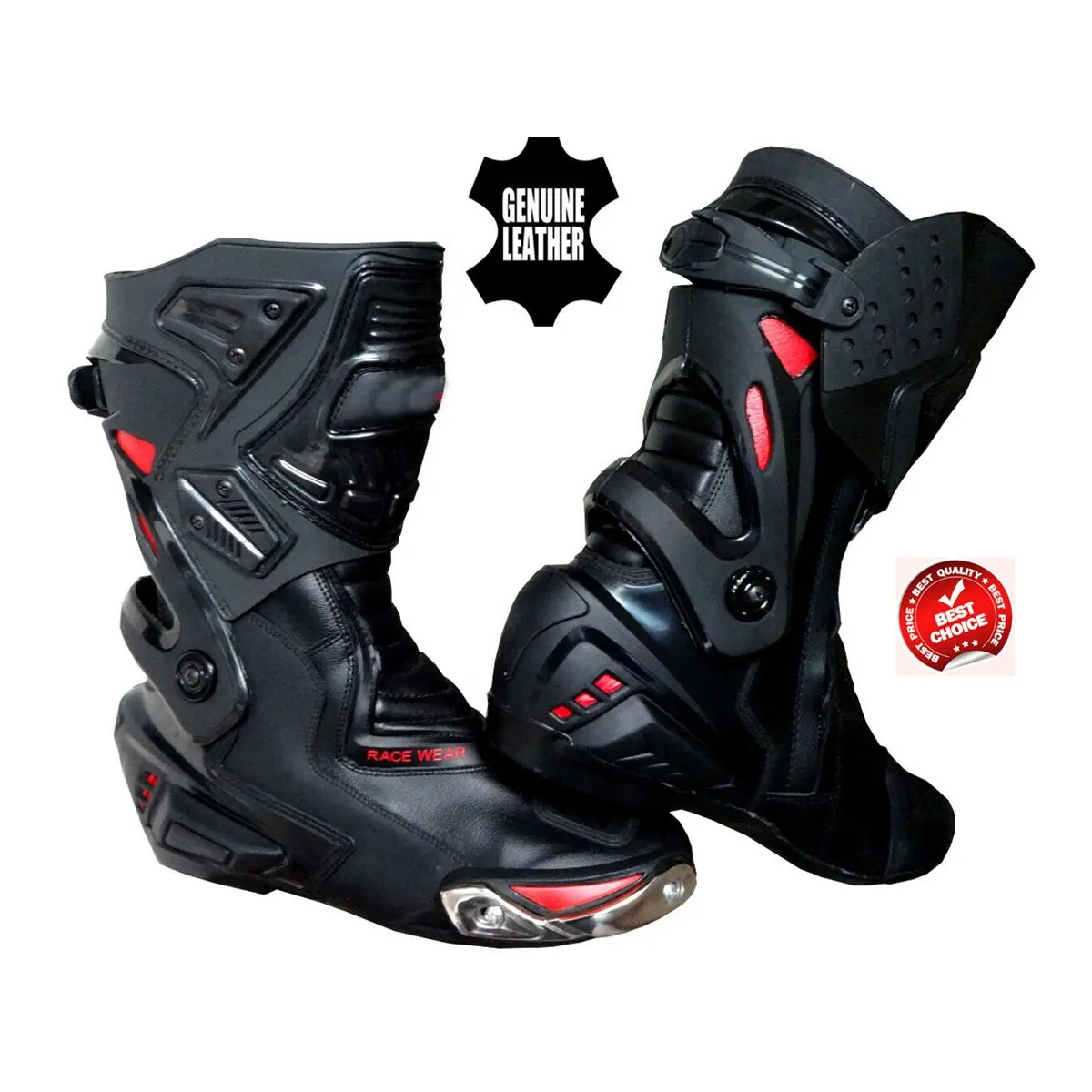 Chaussures de moto en cuir véritable, chaussures longues de moto sur mesure