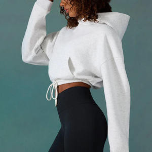 High Quality Eco-Friendly Printed Casual Knitted Breathable Fitness Wear Cropped Pullover Hooded Elastic Waistband Soft Cotton - Product Image 4