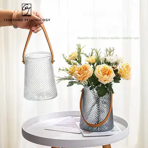 Vaso de flores portátil estilo europeu, vaso de flores com alça transparente para casa, hotel, casamento, jantar, vaso de flores, ideal para uso doméstico