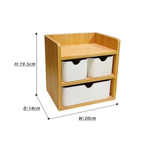 Bamboo Wood Desktop <b>Storage</b> <b>Box</b> 3 Tier <b>Drawer</b> Organizer White Rectangle Standing Type Office Desk Study Table Organizer - Product Image 4