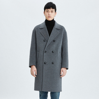 Manteau long en laine double face pour homme, col en V, motif uni, 100 % laine, polyvalent et tendance, qualité OEM ODM