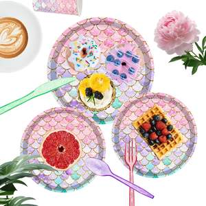 Décorations de fête d'anniversaire de <span class=keywords><strong>la</strong></span> <span class=keywords><strong>Petite</strong></span> Sirène, fournitures de fête, vaisselle, assiettes et serviettes en papier, gobelets, moule à gâteau pour filles et bébés - Product Image 4