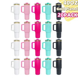 Venta al por Mayor desde Almacén en EE. UU., Paquete de 20 Vasos Térmicos de Acero Inoxidable con Recubrimiento en Polvo H2.0, Chapados en Oro, de 40 oz, para Café, Mantienen la Temperatura de 6 a 12 Horas - Product Image 1