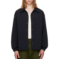 Veste Coach Noire Homme Personnalisée OEM en Gros, Col Pointu, Boutons Pression, Poignets Élastiques, Coupe Ample, Légère, Vêtement d'Extérieur Décontracté