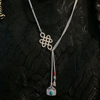 Mongolian Lucky Knot Bag Horse Head String Instrument Necklace Vintage Design Handmade Sweater Chain