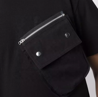 T-shirts pour hommes en coton 100% surdimensionnés de haute qualité personnalisés Hip Hop avec une grande poche poitrine en tissu peigné noir