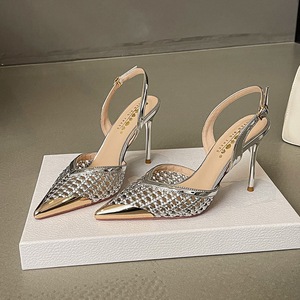 Autumn European American Fashion Hollow Woven Stiletto Wedding <strong>Shoes</strong> Women's High-End <strong>Metal</strong> Pointed Toe Super High <strong>Heel</strong> - Product Image 3