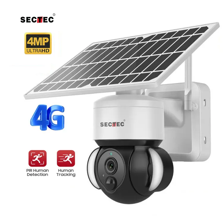 4MP 저전력 무선 360 웹 Ptz 야외 태양 광 야간 투시경 보안 카메라 시스템 방수 네트워크 카메라