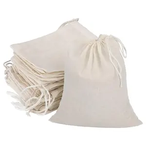 Reusable Drawstring Natural Unbleached Cotton Muslin Straining Herbs Cheesecloth Bags