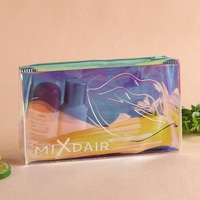 Sac en PVC coloré holographique transparent effet arc-en-ciel, petit sac de maquillage refermable en PVC avec fermeture éclair blanche – Vente chaude