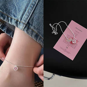 Chevillère <span class=keywords><strong>en</strong></span> <span class=keywords><strong>argent</strong></span> sterling avec cœur rose et charme <span class=keywords><strong>en</strong></span> CZ pour femme, bracelet <span class=keywords><strong>de</strong></span> <span class=keywords><strong>cheville</strong></span> délicat, cadeau <span class=keywords><strong>de</strong></span> la Saint-Valentin pour sa petite amie, sa femme - Product Image 4