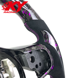 Volante deportivo de carreras estilo RPM, personalizado, de fibra de carbono forjada morada, cuero negro y LED, adecuado para Mitsubishi EVO X - Product Image 3