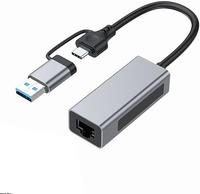 Adaptador Ethernet USB3.1 de 2.5G, 2 en 1, USB-A y USB-C a RJ45 de 2.5Gbps, Convertidor de Red de Uso Directo sin Controladores para PC y Laptop