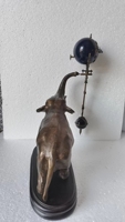 Statue d'éléphant antique en bronze mystérieuse, mouvement de 72 heures, mécanisme en laiton, bras oscillant à boule de cobalt bleu de 4 pouces