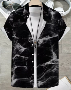 <span class=keywords><strong>Camisa</strong></span> Casual <span class=keywords><strong>de</strong></span> Verano para Hombre, Elegante, <span class=keywords><strong>Blanca</strong></span>, con Estampado Texturizado, <span class=keywords><strong>Manga</strong></span> <span class=keywords><strong>Corta</strong></span>, Abotonada, 100% Poliéster, Ecológica, Antiencogimiento, Talla XL, para Playa - Product Image 3