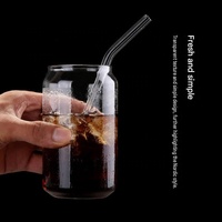 Verres à boire en forme de canette de 12 oz et 16 oz, verres à thé, verres à bière avec couvercles en bambou et pailles en verre