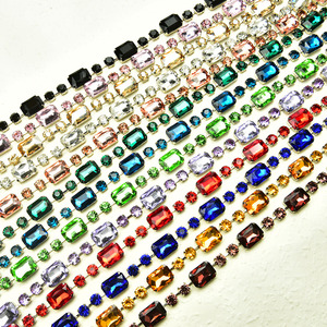 Adorno de tela con pedrería doble de 8 mm redonda y rectangular de 13x18 mm, base chapada eléctricamente, para costura artesanal, para vestidos de <span class=keywords><strong>boda</strong></span> y fiesta de graduación - Product Image 3