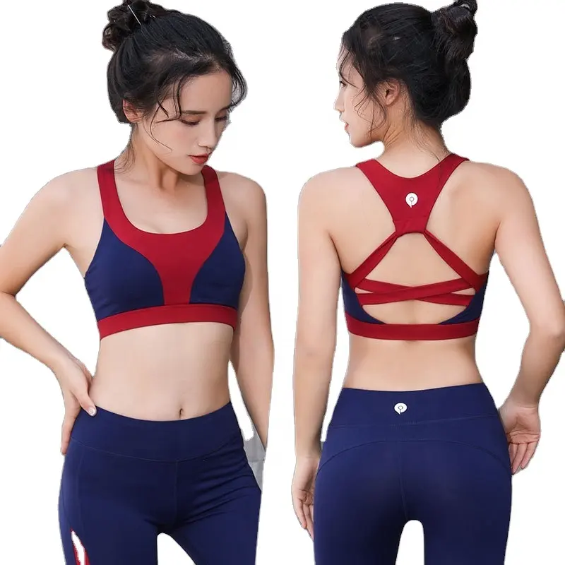 One-Piece Chest Pad Yoga Underwear Vest Fitness Color Clash Sports Underwear Tank Top Shockproof Running Sports Bra for women