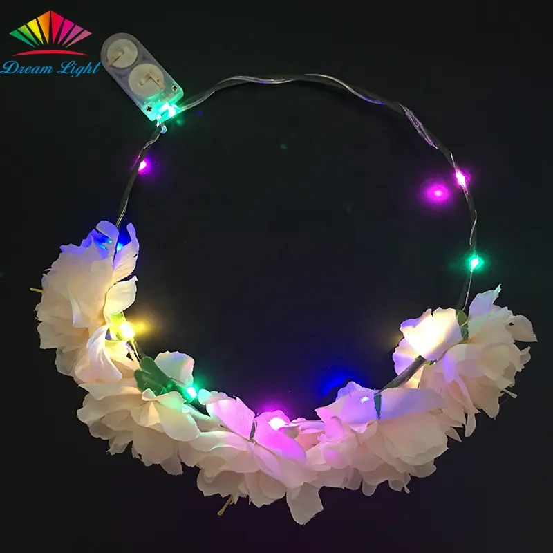 LED şakayık çiçek taç Light Up çiçek çelenk parlayan çiçek başlığı LED Garland saç bantları kadınlar için kız düğün